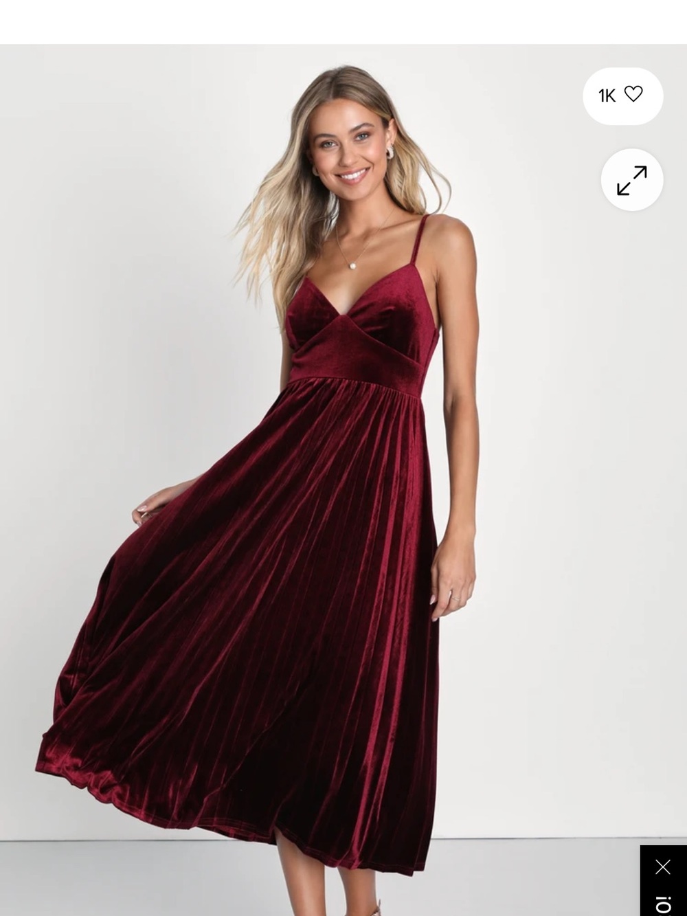 Lulus Unreal Charmer Burgundy Velvet Sleeveless Pleated Midi Dress - NWT